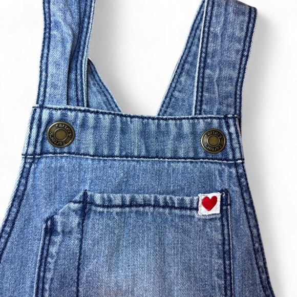 Carter’s 12 Months Girl Denim Shorts Overalls Adjustable - Picture 3 of 5